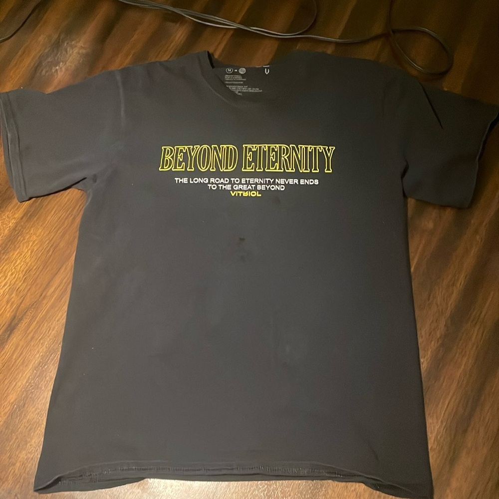 black graphic tee shirt